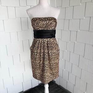 Jump Apparel Women's Brown/Black Leopard Print Strapless Dress with Pockets sz 4